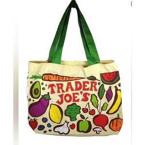 Trader Joes Cloth Tote Bag Fruit Vegetable Reusable Shopping ECO‎ USA Colorful